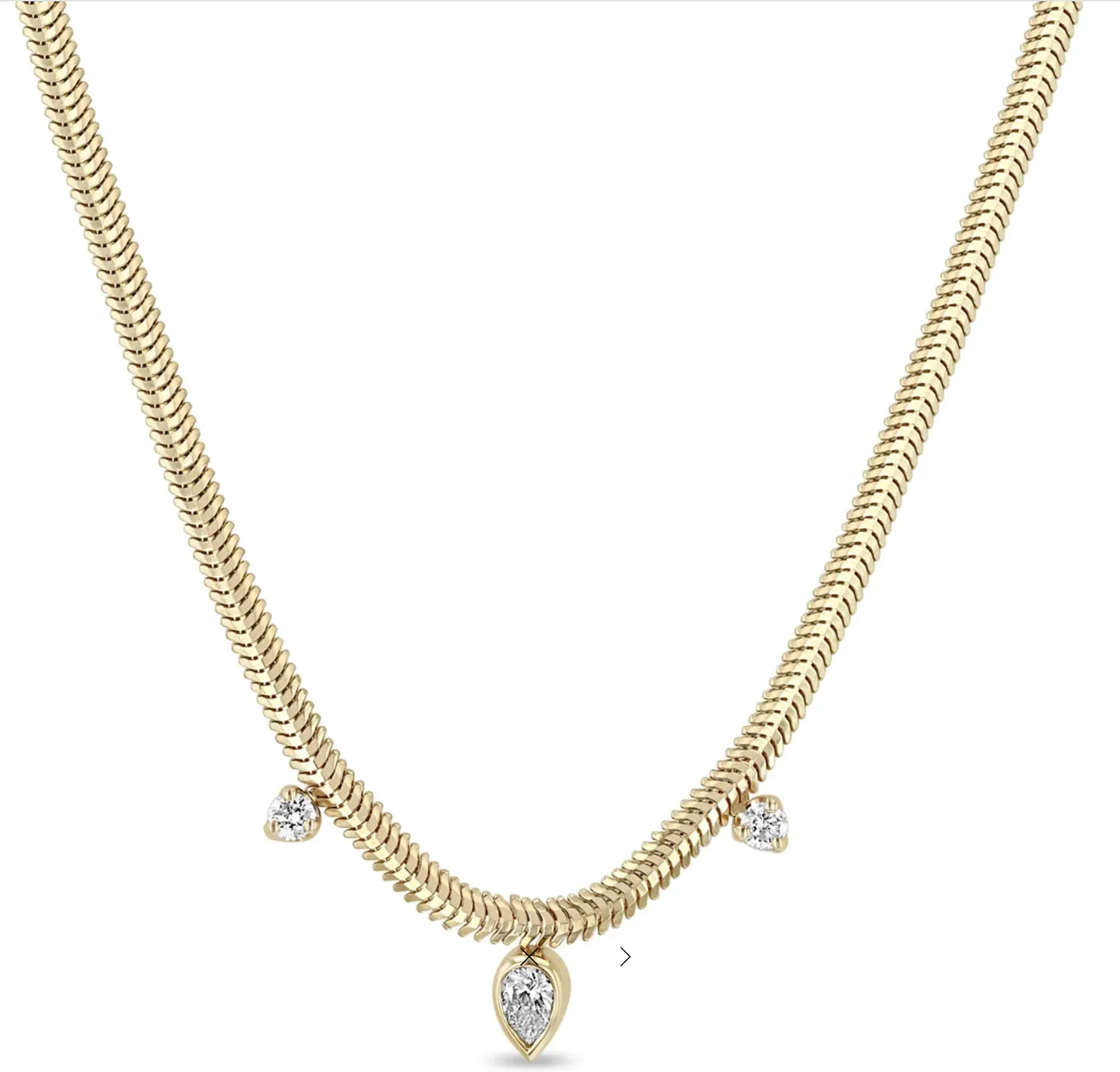 14K Gold Diamond Snake Chain Necklace with Pear and Prong Detail