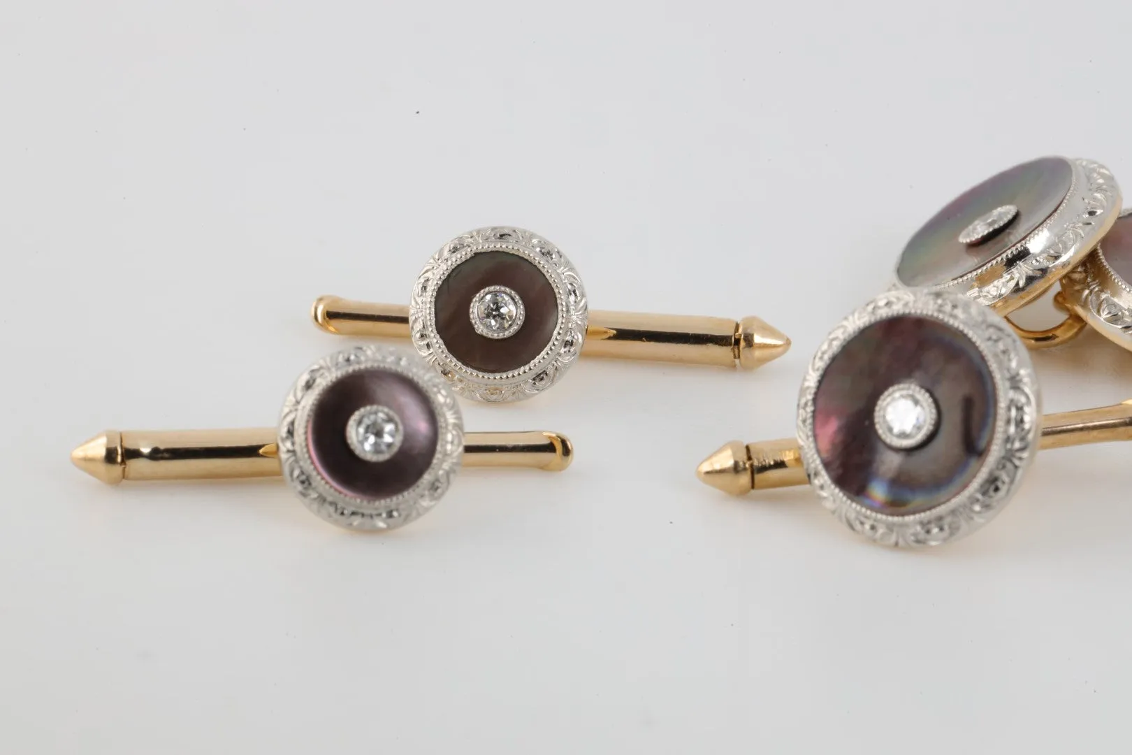 14k Two-Tone Gold 0.42tcw Diamond Antique Cuff Link Set (16.73g.)