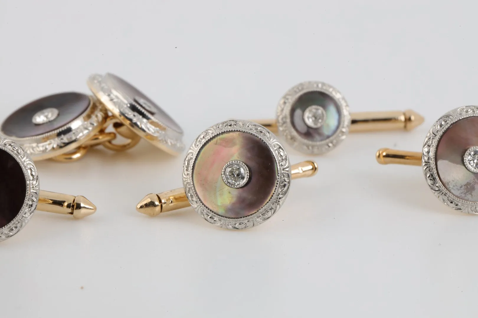 14k Two-Tone Gold 0.42tcw Diamond Antique Cuff Link Set (16.73g.)