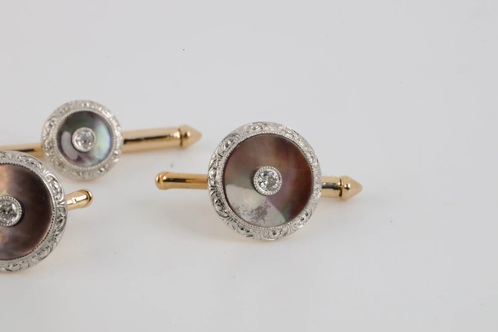 14k Two-Tone Gold 0.42tcw Diamond Antique Cuff Link Set (16.73g.)