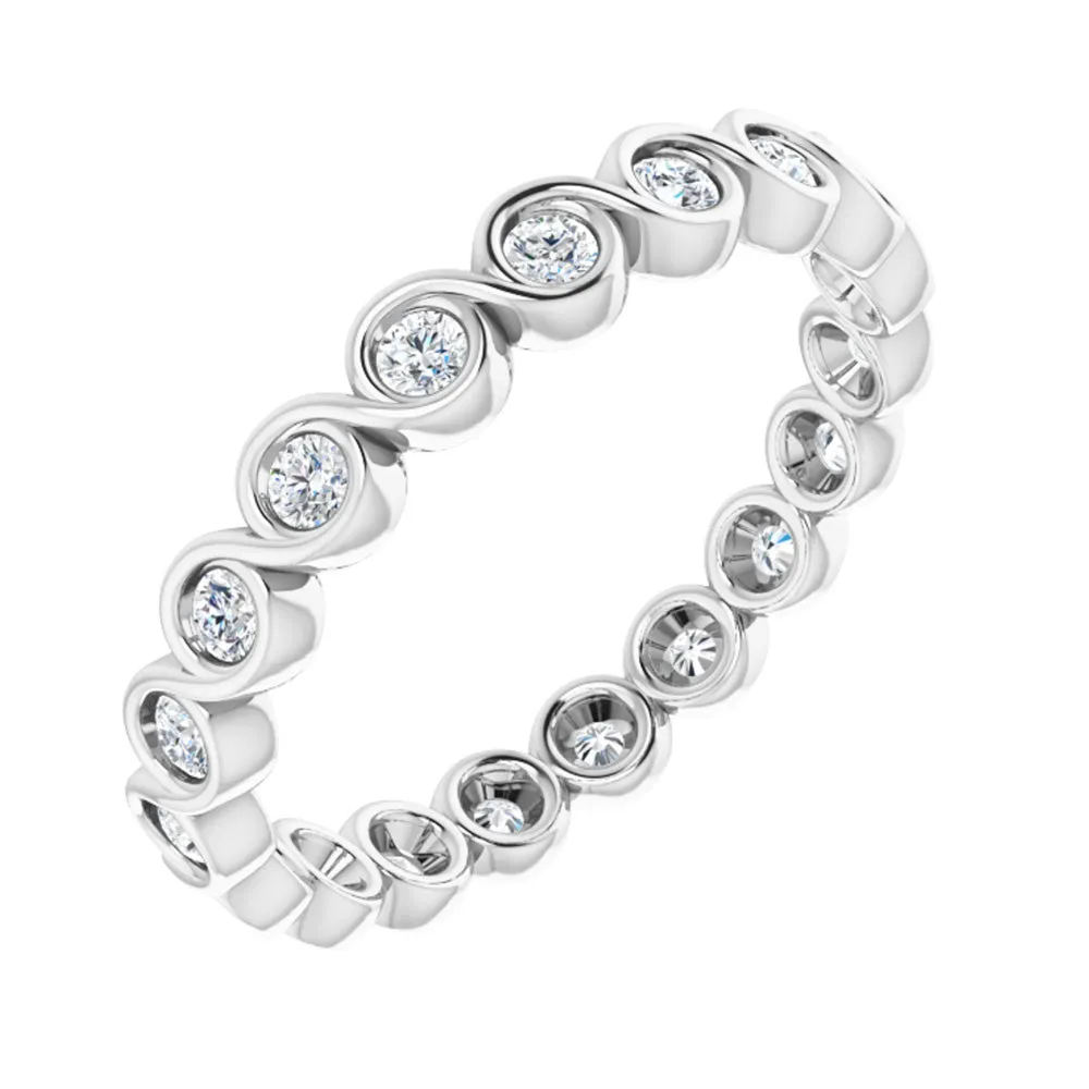 14K White Gold 1/2 CTW Diamond Bezel Set Eternity Swirl Band