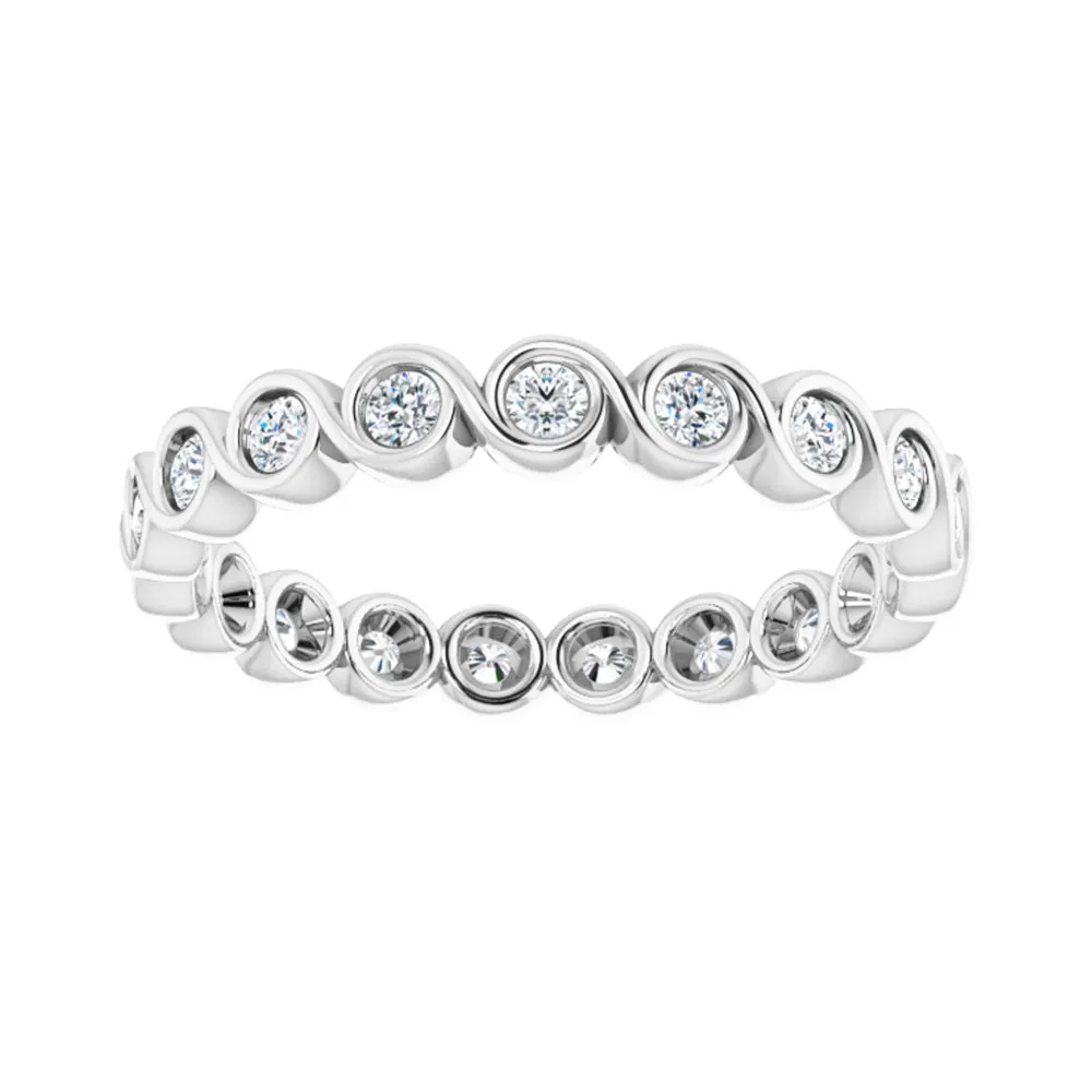 14K White Gold 1/2 CTW Diamond Bezel Set Eternity Swirl Band