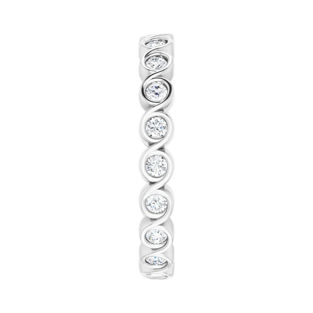 14K White Gold 1/2 CTW Diamond Bezel Set Eternity Swirl Band