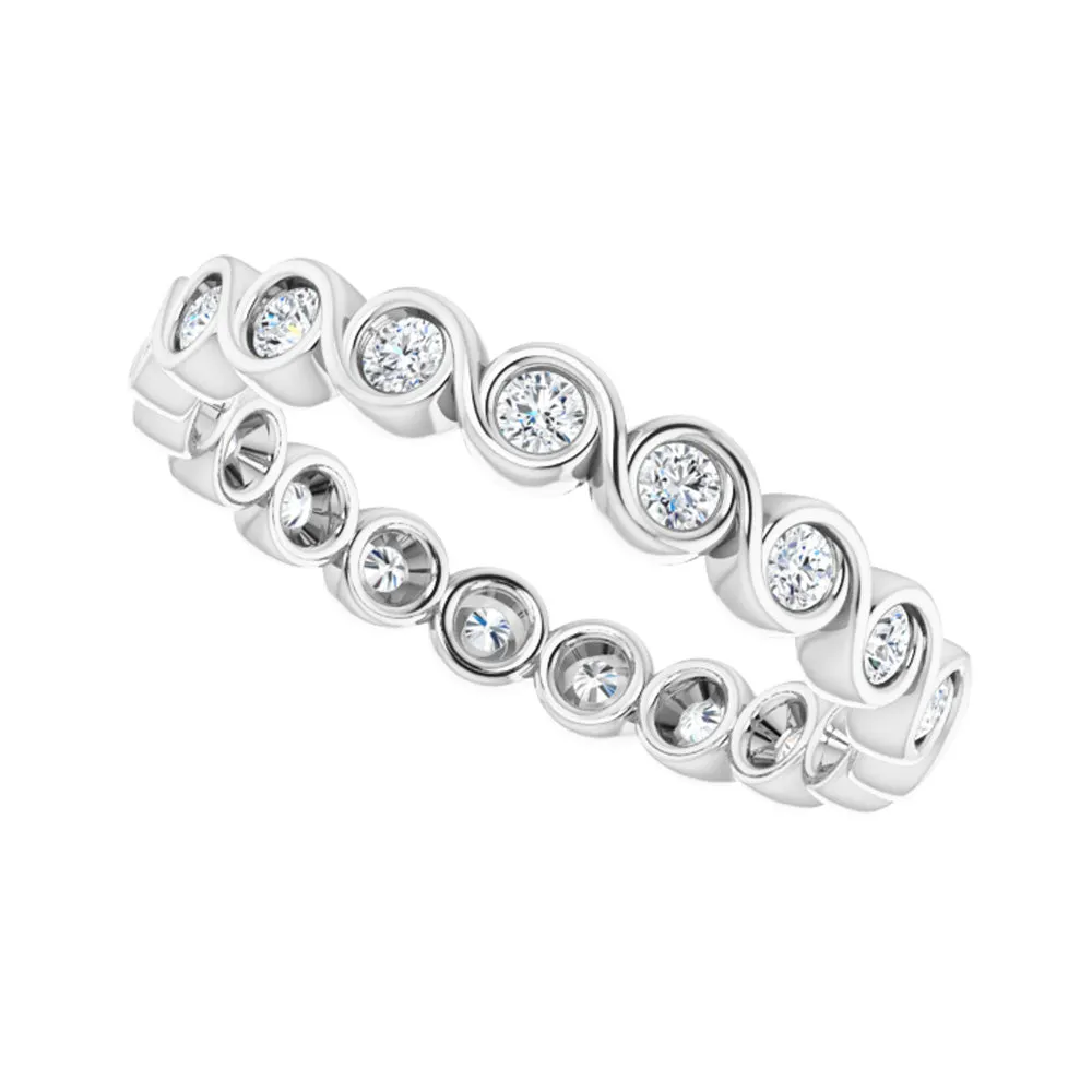 14K White Gold 1/2 CTW Diamond Bezel Set Eternity Swirl Band