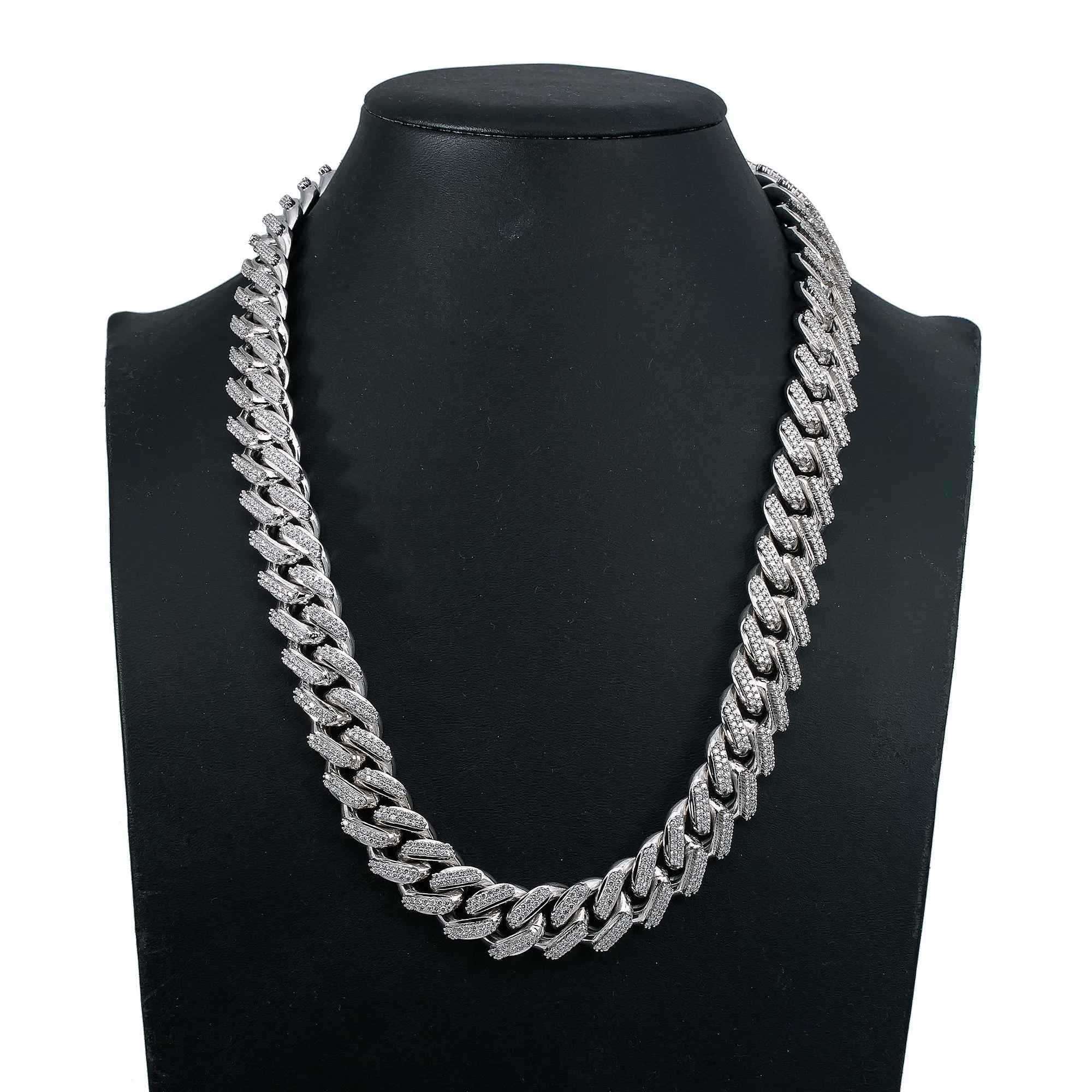 Men's Cuban Link Chain in 14K White Gold with 30.93 carat Diamonds