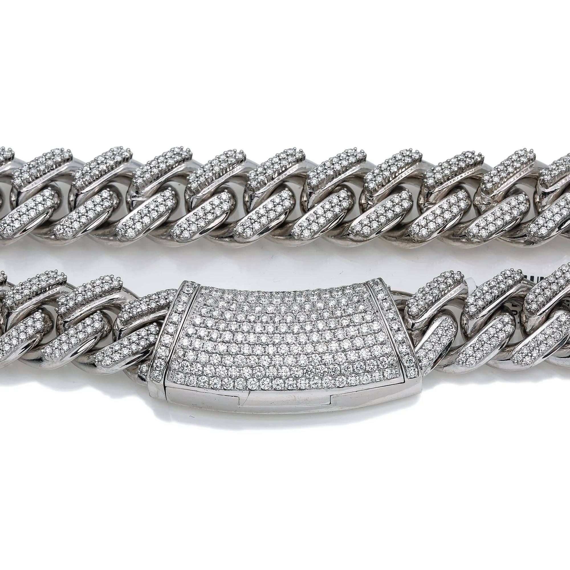 Men's Cuban Link Chain in 14K White Gold with 30.93 carat Diamonds