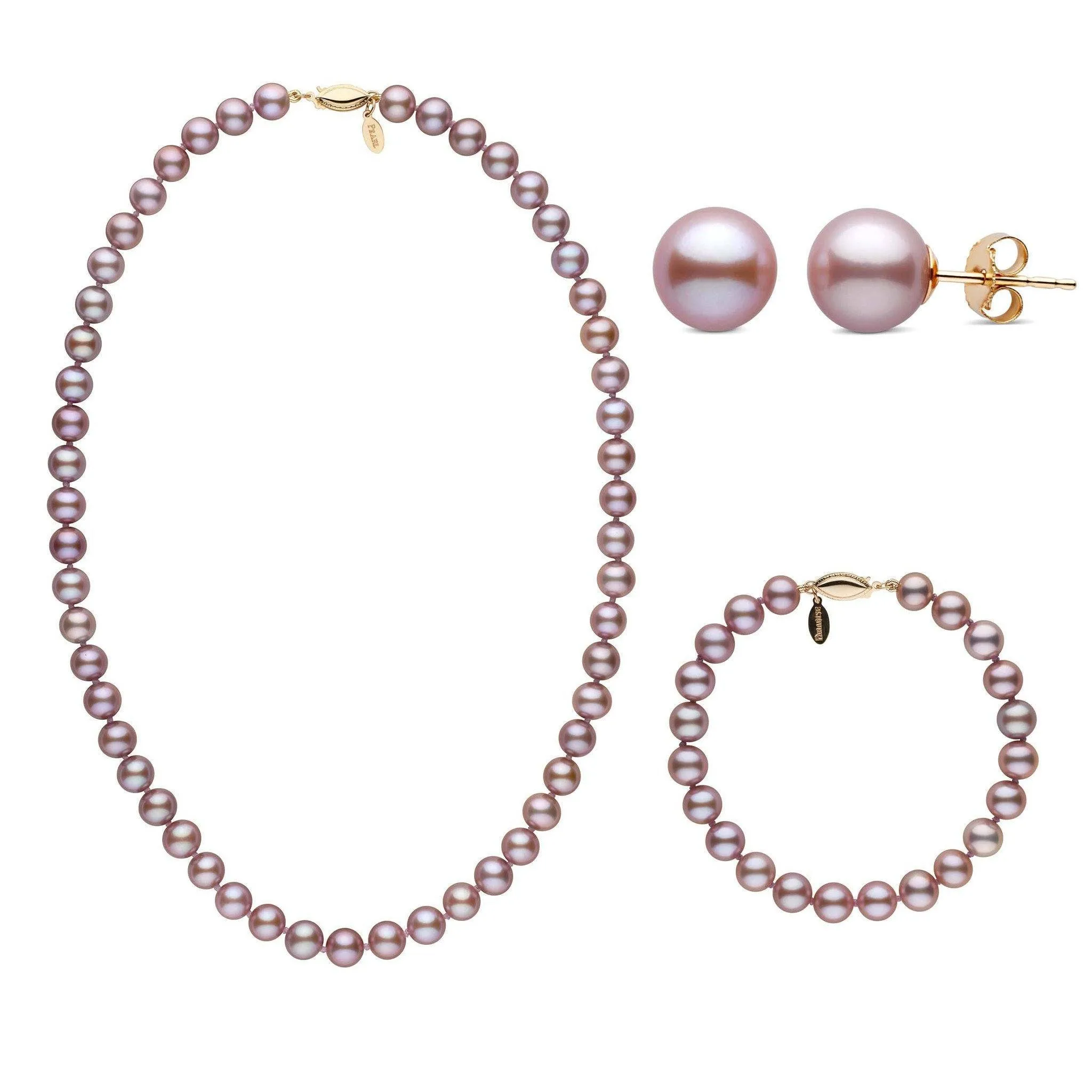 18 Inch 3 Piece 7.5-8.0 mm Lavender Freshadama Freshwater Pearl Set