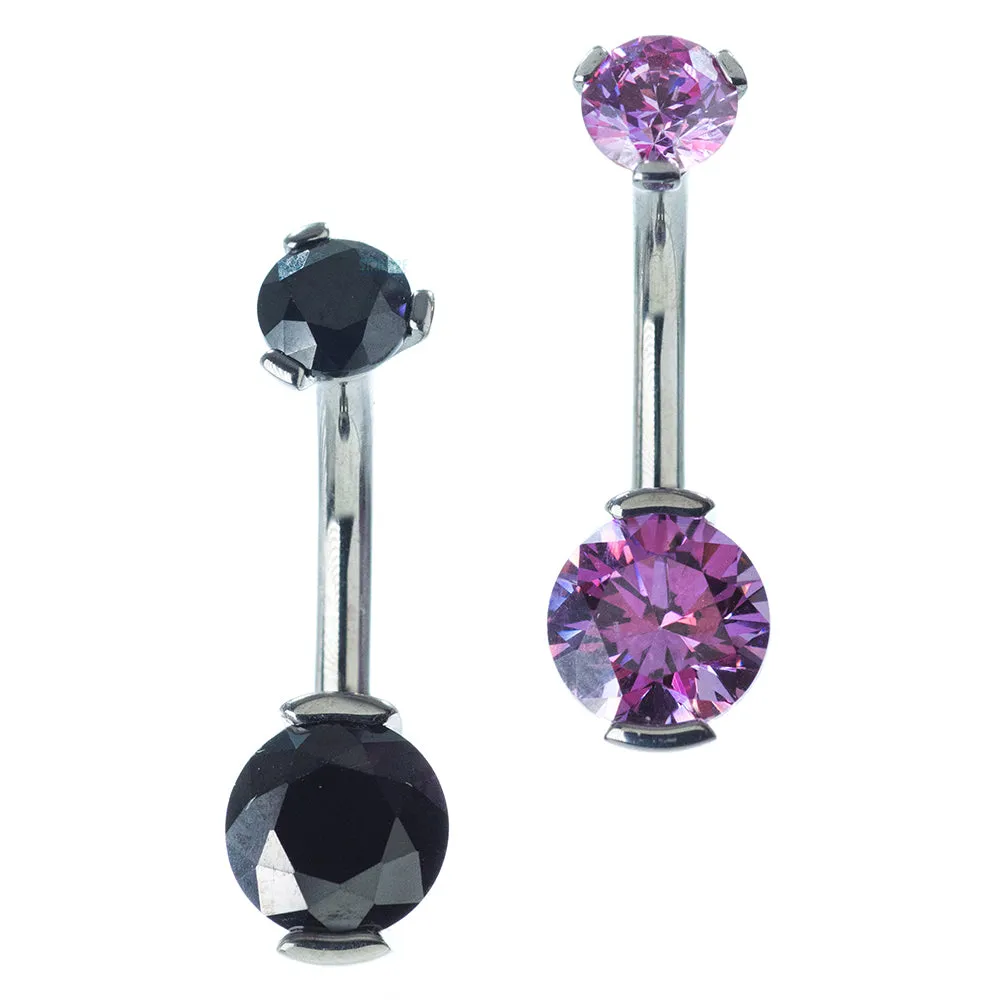 2 Prong-Set Faceted Gem Navel Curve