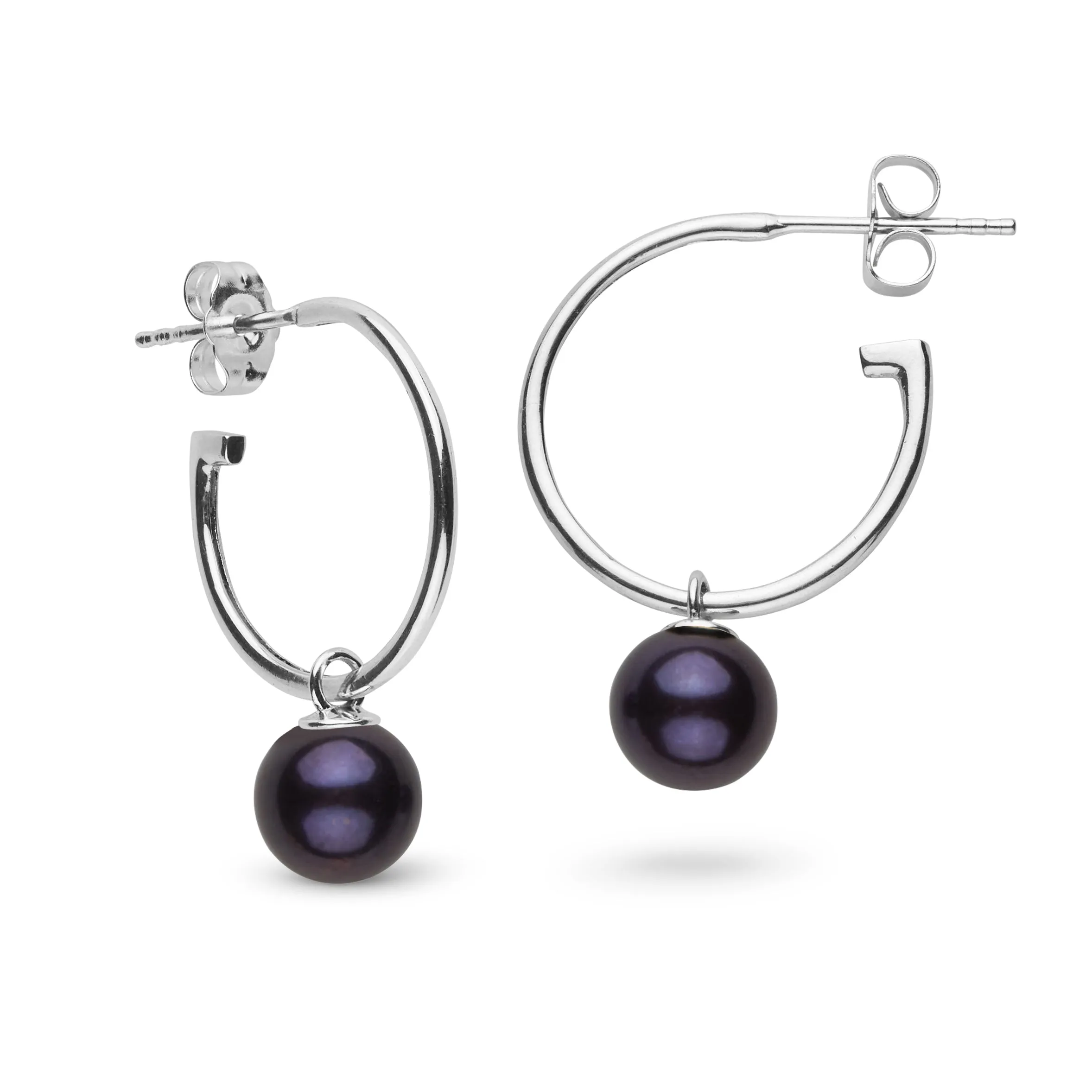 7.5-8.0 mm AAA Black Freshwater Pearl Hoop Earrings