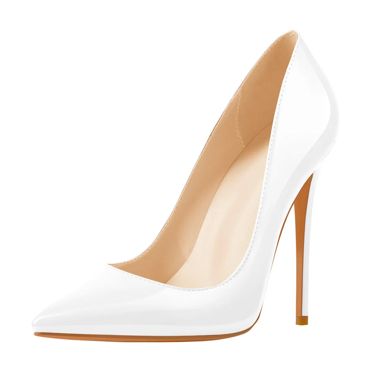 Patent White Pointed Toe High Heel Pumps in 8cm, 10cm, 12cm