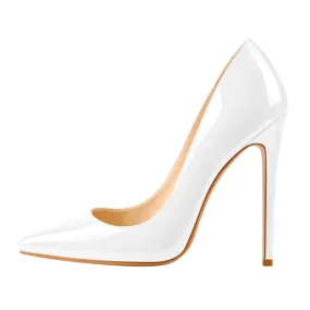 Patent White Pointed Toe High Heel Pumps in 8cm, 10cm, 12cm