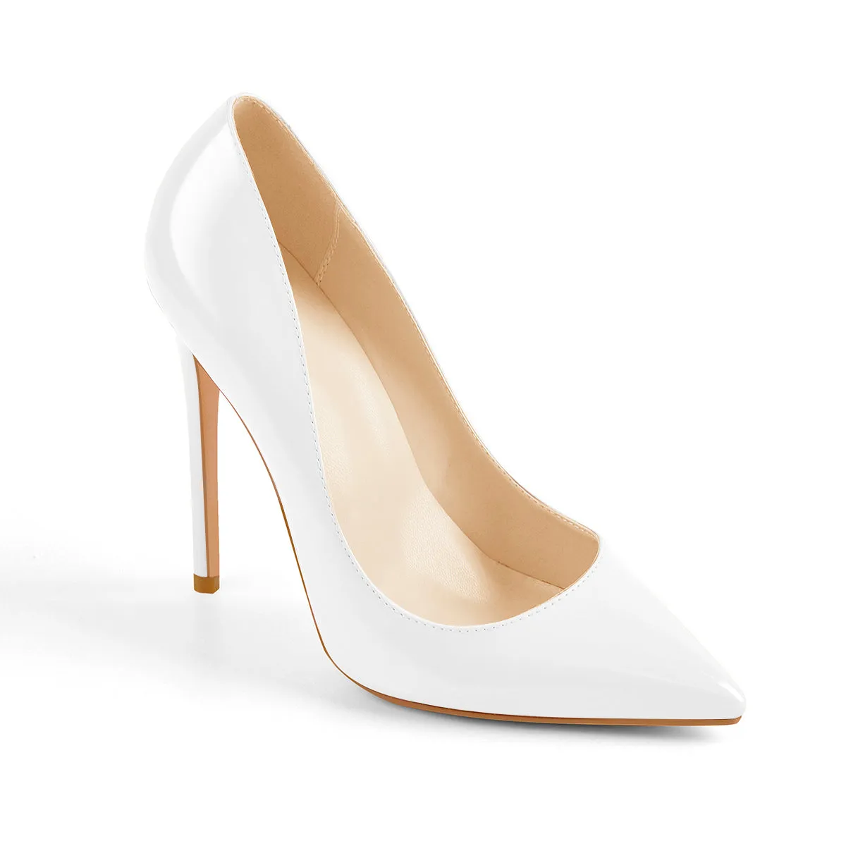 Patent White Pointed Toe High Heel Pumps in 8cm, 10cm, 12cm