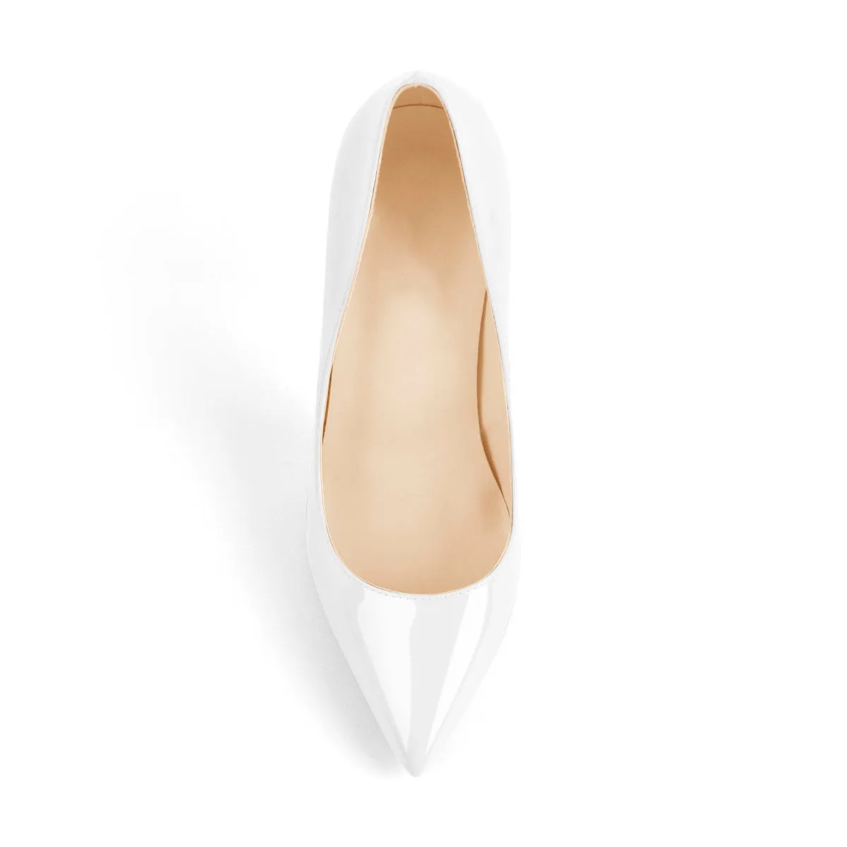 Patent White Pointed Toe High Heel Pumps in 8cm, 10cm, 12cm