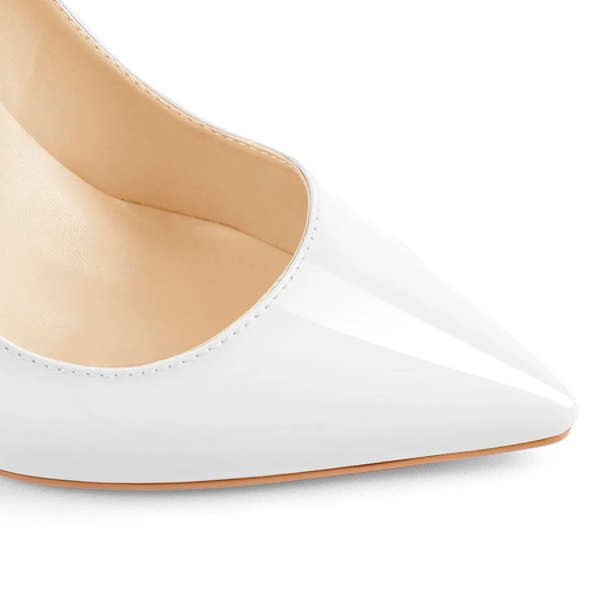 Patent White Pointed Toe High Heel Pumps in 8cm, 10cm, 12cm