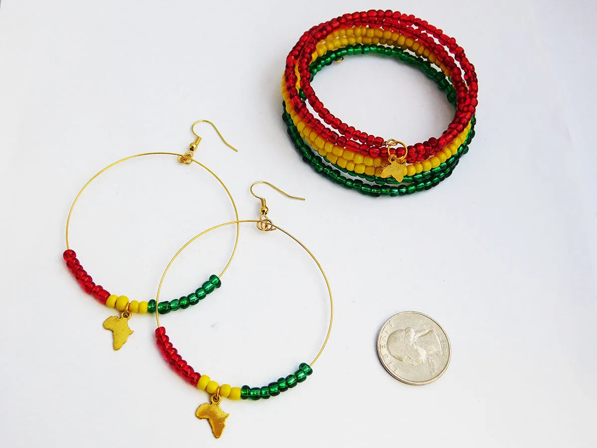 Handmade African Beaded Bracelet Red Yellow Green Gold Jewelry.