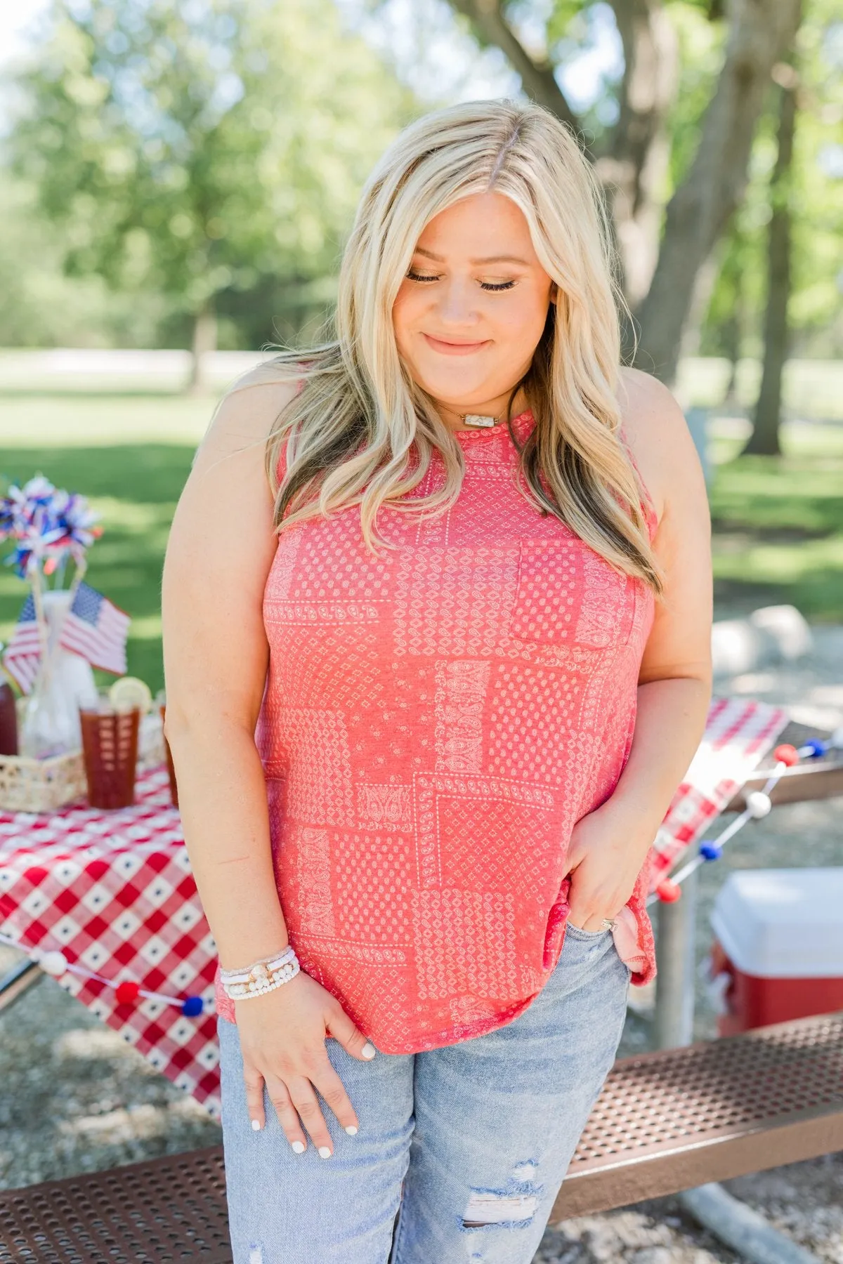 Red Bandana Print Tank Top for All American Girl