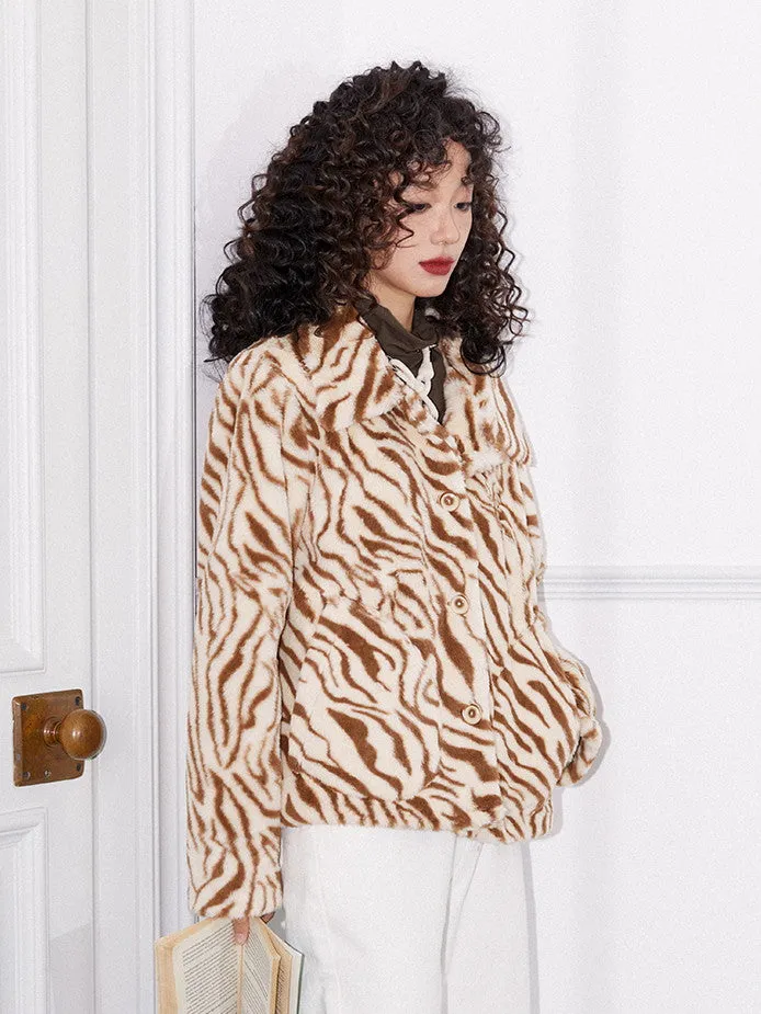 Animal Tiger Knit Embroidery Fur-Jacket