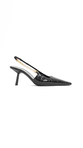 Black Crocodile Slingback Pumps