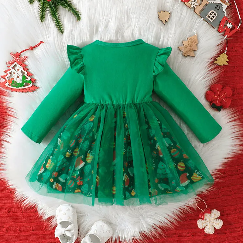 Wholesale Christmas Dresses for Baby Girls with Cartoon Print and Letters - Item 23101536