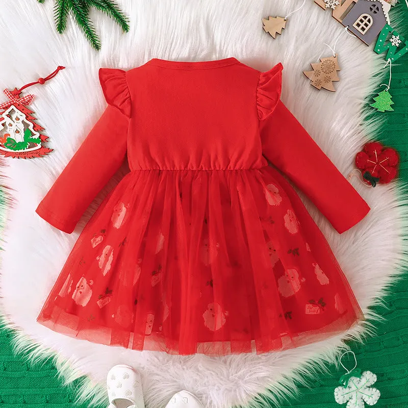 Wholesale Christmas Dresses for Baby Girls with Cartoon Print and Letters - Item 23101536