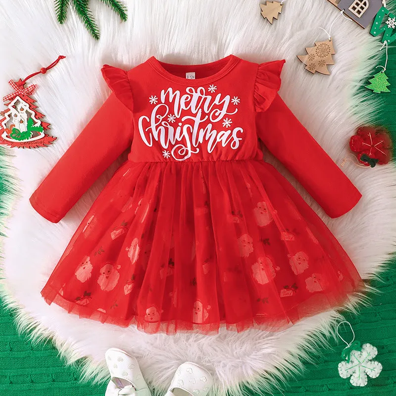 Wholesale Christmas Dresses for Baby Girls with Cartoon Print and Letters - Item 23101536