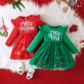 Wholesale Christmas Dresses for Baby Girls with Cartoon Print and Letters - Item 23101536