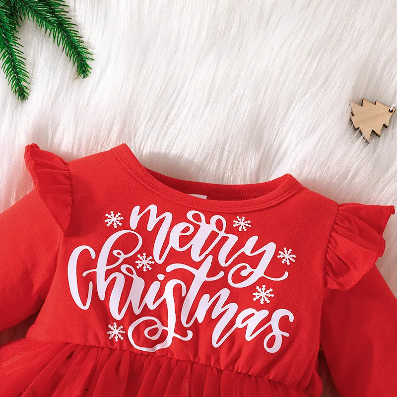 Wholesale Christmas Dresses for Baby Girls with Cartoon Print and Letters - Item 23101536