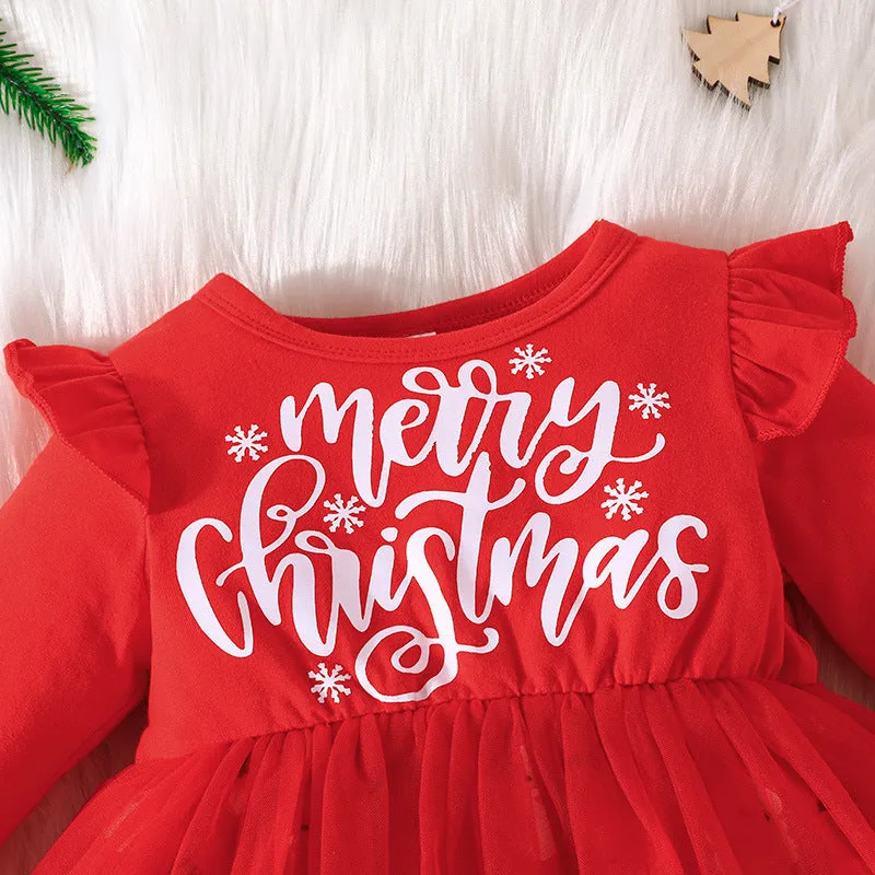 Wholesale Christmas Dresses for Baby Girls with Cartoon Print and Letters - Item 23101536