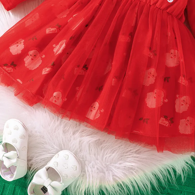 Wholesale Christmas Dresses for Baby Girls with Cartoon Print and Letters - Item 23101536