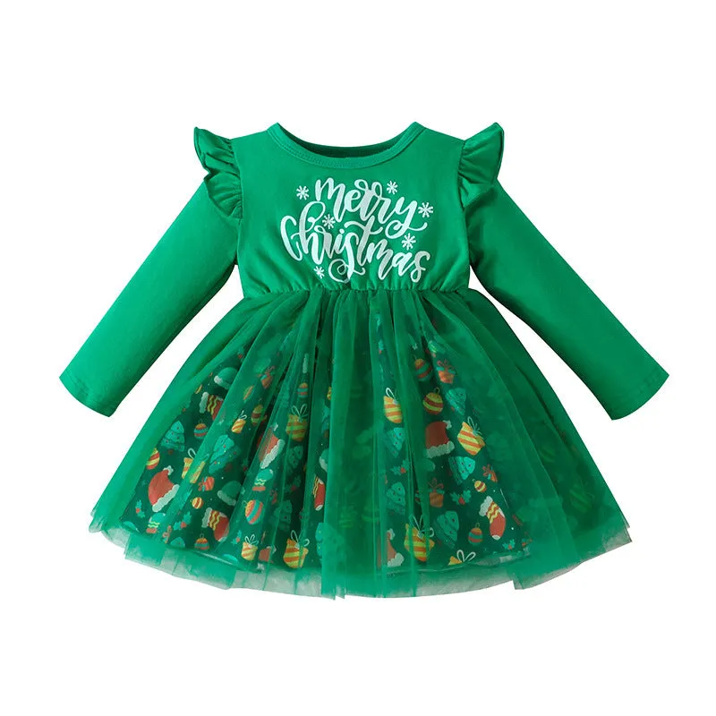 Wholesale Christmas Dresses for Baby Girls with Cartoon Print and Letters - Item 23101536