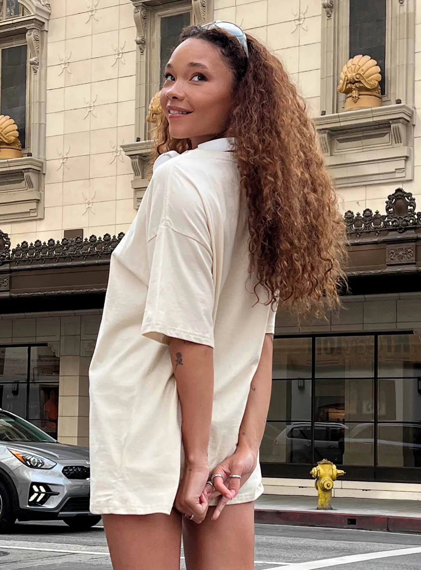 Beige Oversized Tee with Betty Boop Camo Girl