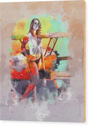 Biplane Girl - Wood Print