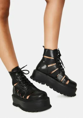 Black Ancient Domain Strappy Platforms