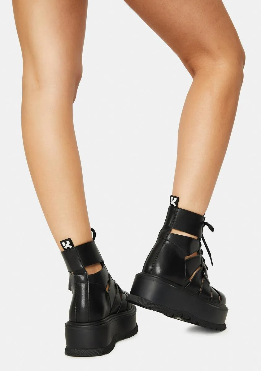 Black Ancient Domain Strappy Platforms