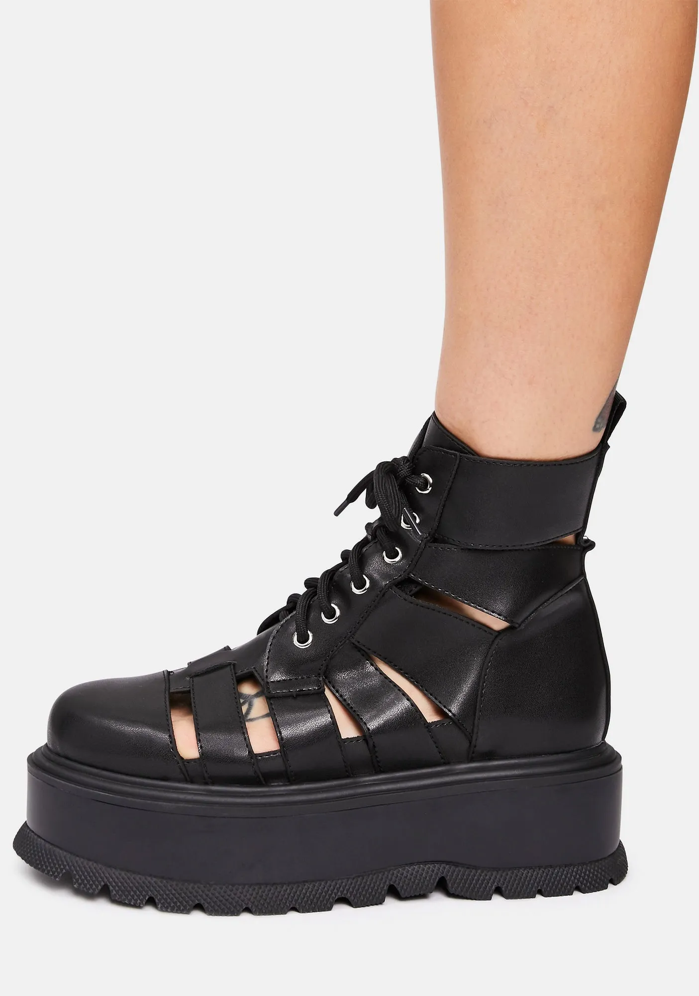 Black Ancient Domain Strappy Platforms