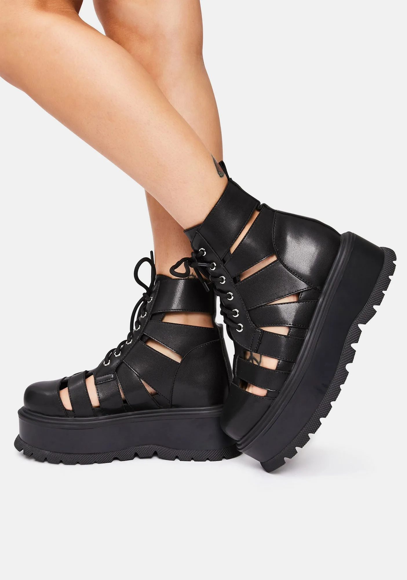 Black Ancient Domain Strappy Platforms