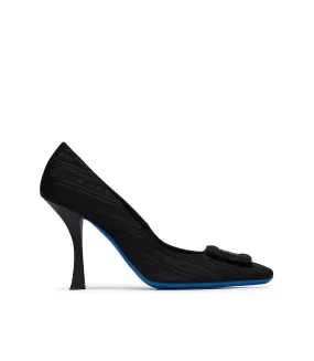 Black fabric pumps with rhinestones in moiré design