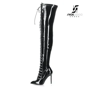 Black Giaro fully laced designer boots "VERUSKA" thigh high