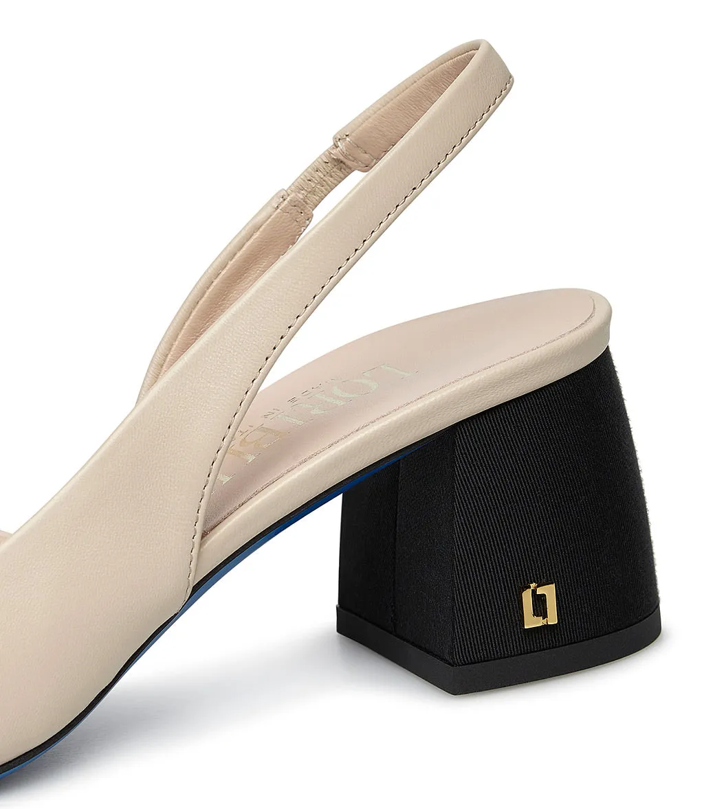 Black Gros grain Logo-plaque and Light Beige Nappa Leather Slingback Pumps