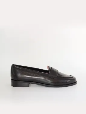 Black leather Mallorca style loafers.