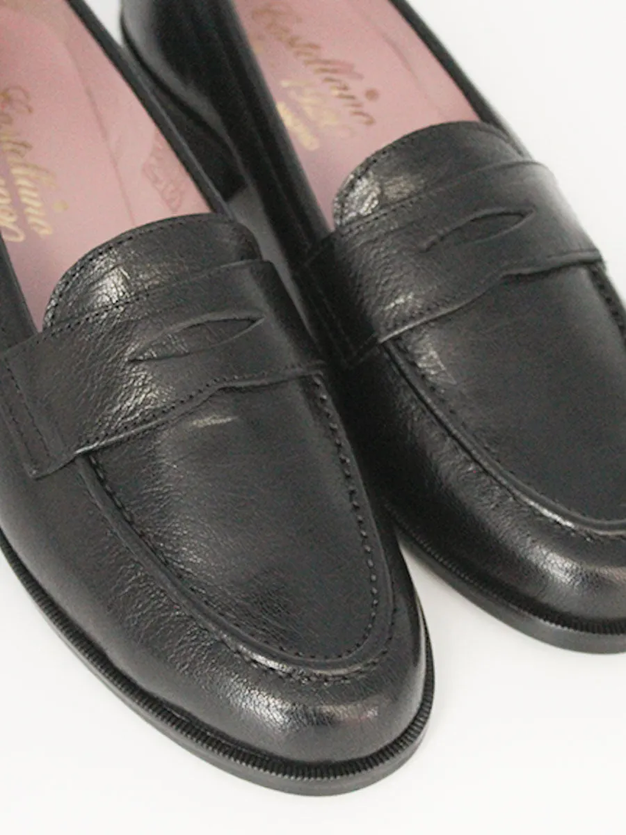 Black leather Mallorca style loafers.