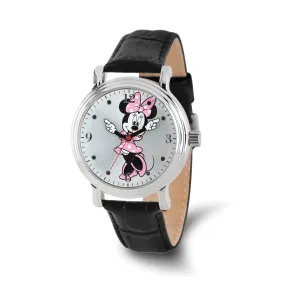 Black Leather Minnie Pink Dress Watch for Women by Disney