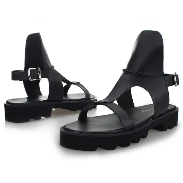 Black Leather Gladiator Platforms Sandals