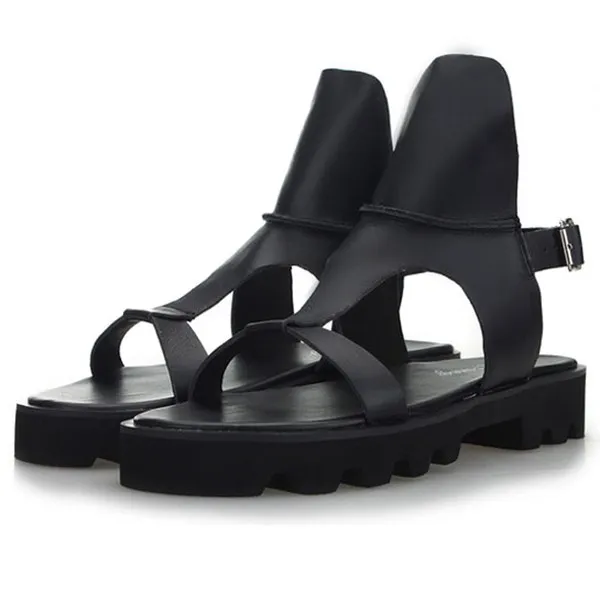 Black Leather Gladiator Platforms Sandals