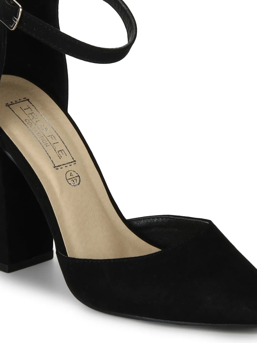 Black Micro Pointed Toe Block Heels