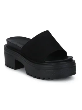 Black Micro Slip-on Cleated Bottom Platform Block Heels