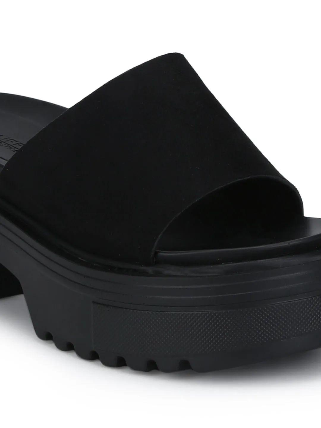 Black Micro Slip-on Cleated Bottom Platform Block Heels