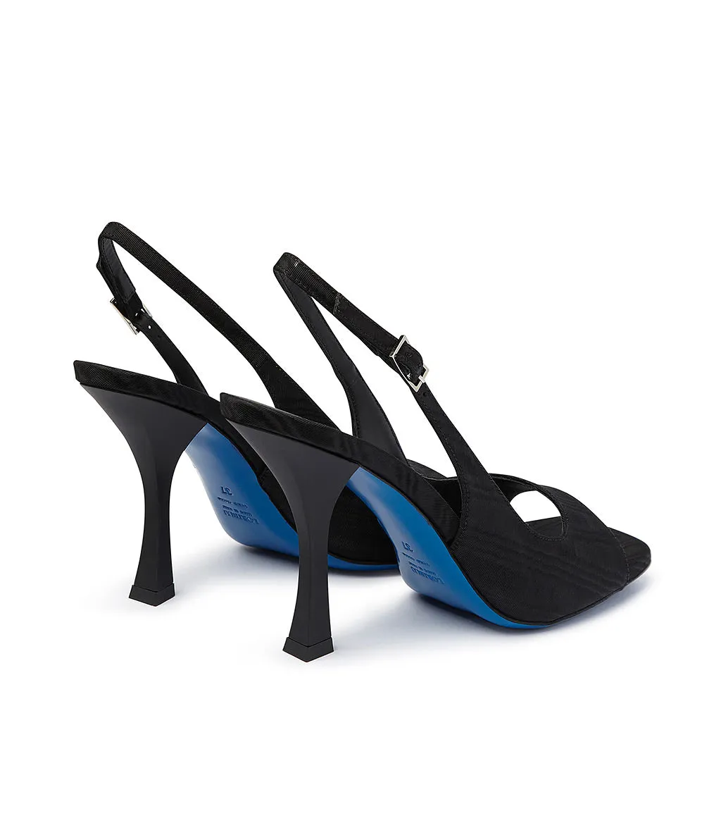 Black moiré fabric high heel pumps