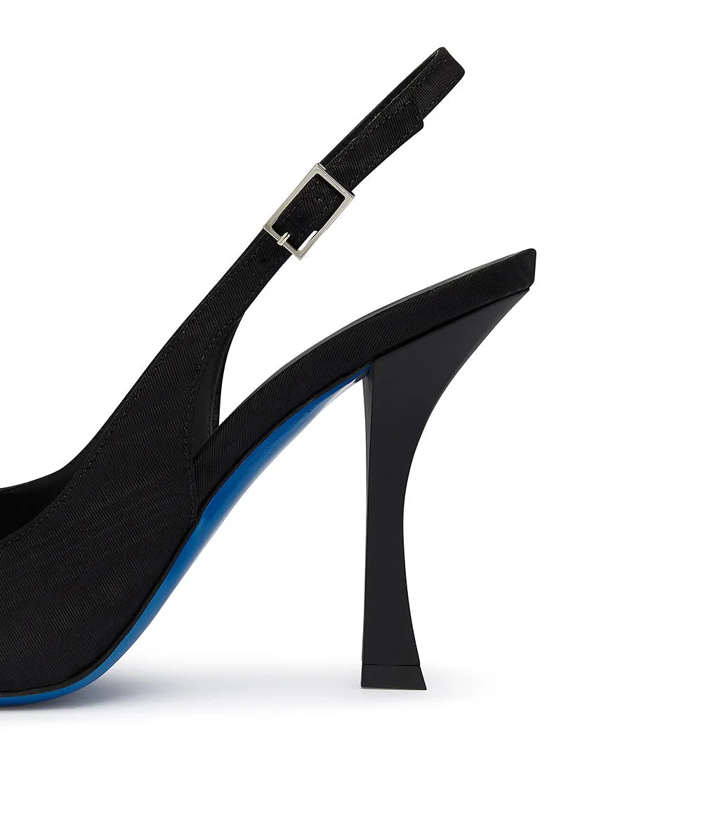 Black moiré fabric high heel pumps