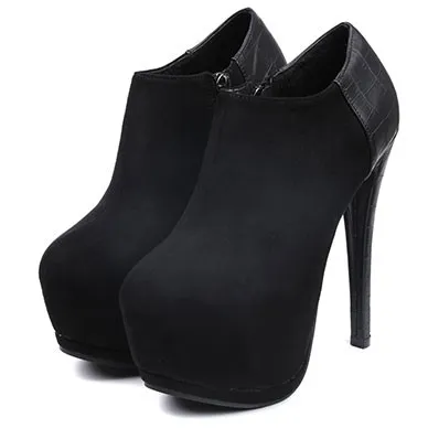 Black Suede Platforms Stiletto Ankle Boots